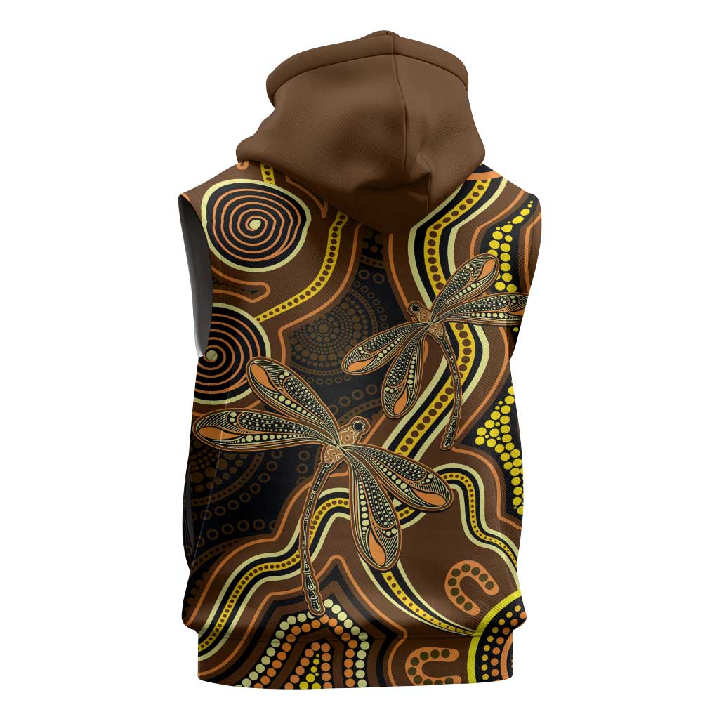 Orange Indigenous Dragonfly Australia Sleeveless Hoodie Aboriginal Art - Aussie Hoodie