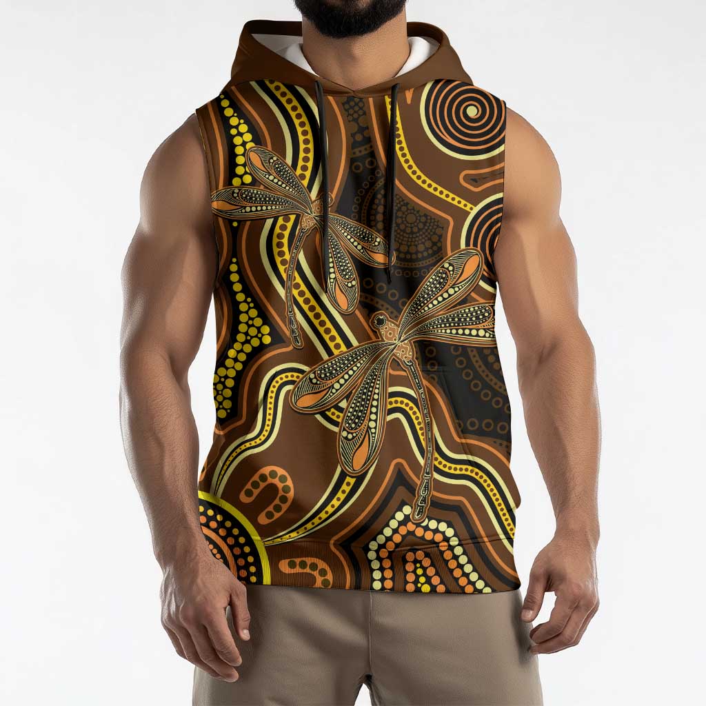 Orange Indigenous Dragonfly Australia Sleeveless Hoodie Aboriginal Art - Aussie Hoodie