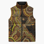 Orange Indigenous Dragonfly Australia Sleeveless Puffer Jacket Aboriginal Art - Aussie Hoodie