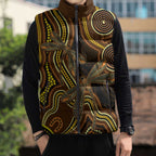 Orange Indigenous Dragonfly Australia Sleeveless Puffer Jacket Aboriginal Art - Aussie Hoodie
