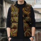 Orange Indigenous Dragonfly Australia Sleeveless Puffer Jacket Aboriginal Art - Aussie Hoodie