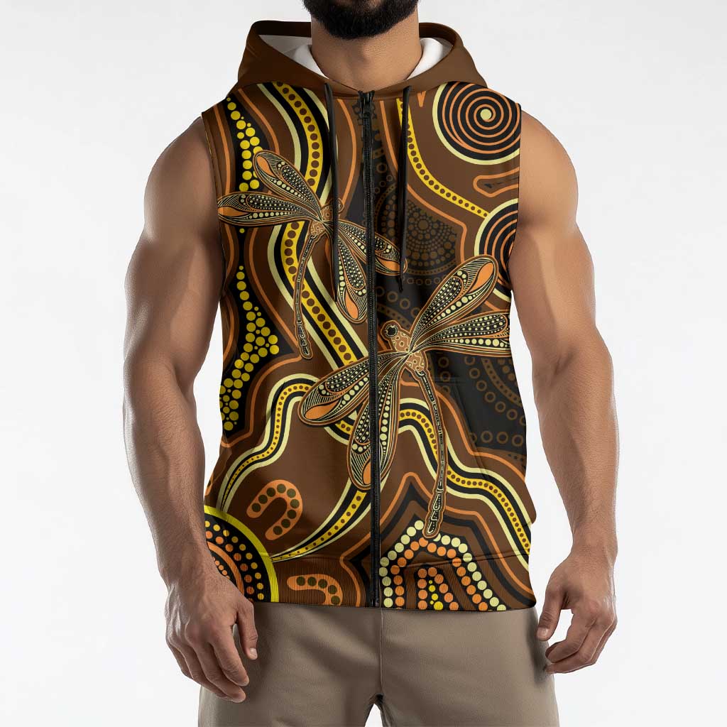 Orange Indigenous Dragonfly Australia Sleeveless Zip Hoodie Aboriginal Art LT14