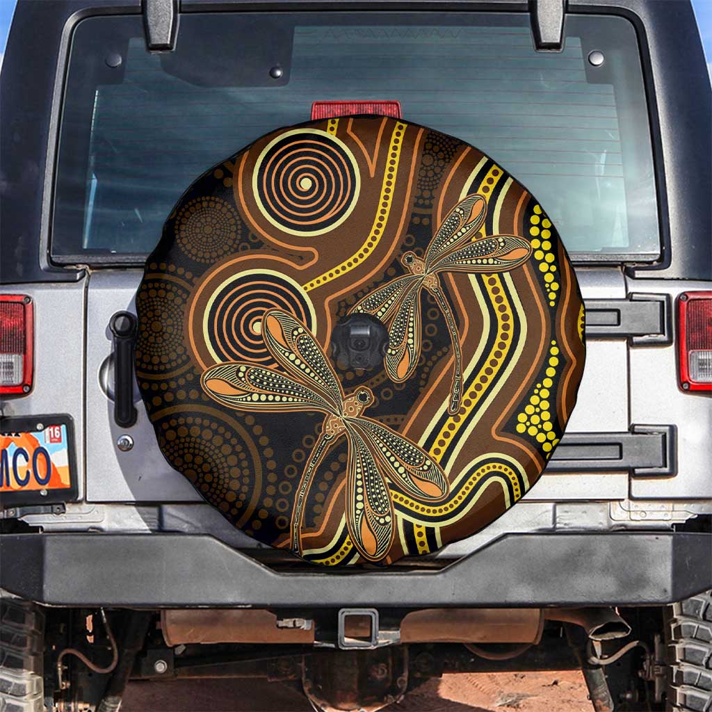 Orange Indigenous Dragonfly Australia Spare Tire Cover Aboriginal Art - Aussie Hoodie