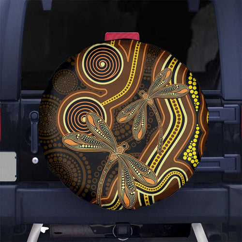 Orange Indigenous Dragonfly Australia Spare Tire Cover Aboriginal Art - Aussie Hoodie