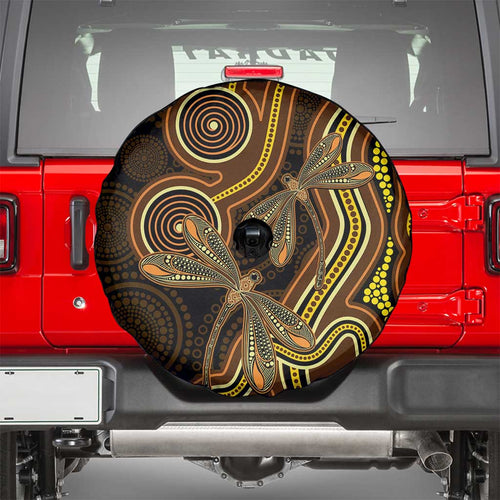 Orange Indigenous Dragonfly Australia Spare Tire Cover Aboriginal Art - Aussie Hoodie