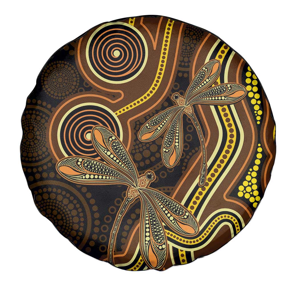 Orange Indigenous Dragonfly Australia Spare Tire Cover Aboriginal Art - Aussie Hoodie