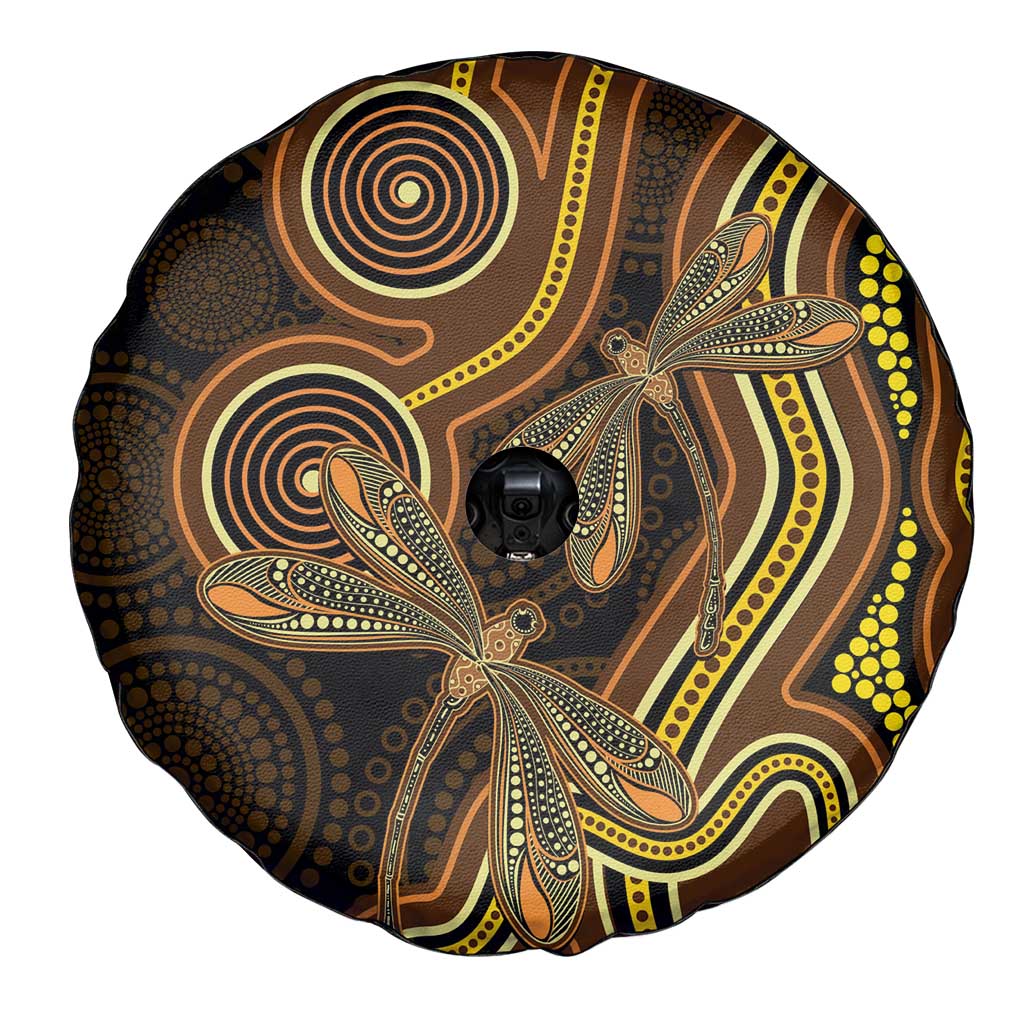 Orange Indigenous Dragonfly Australia Spare Tire Cover Aboriginal Art - Aussie Hoodie