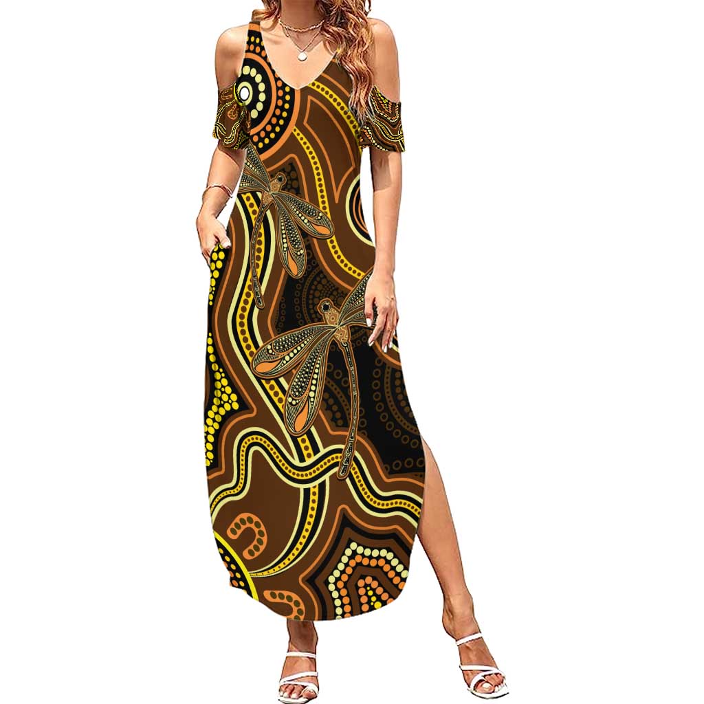 Orange Indigenous Dragonfly Australia Summer Maxi Dress Aboriginal Art - Aussie Hoodie