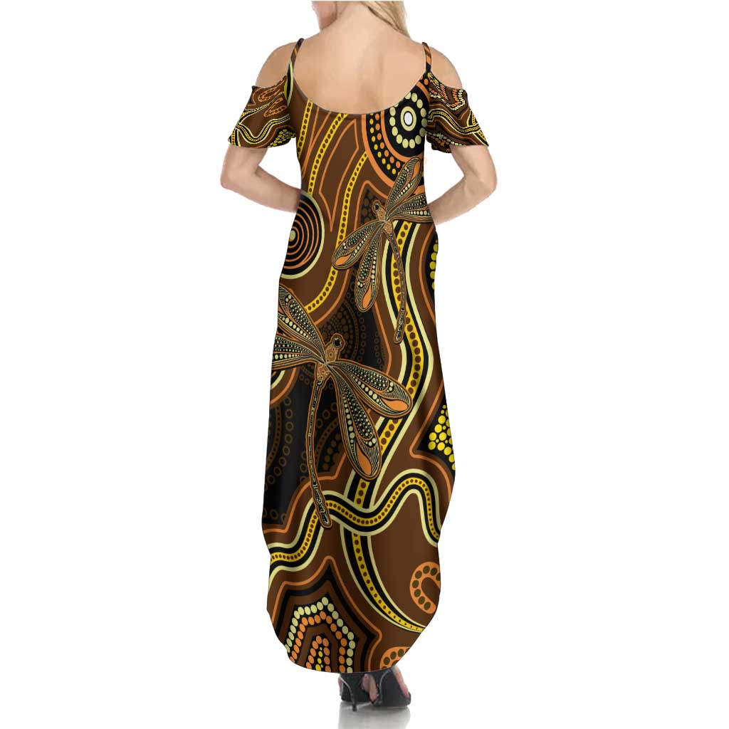 Orange Indigenous Dragonfly Australia Summer Maxi Dress Aboriginal Art - Aussie Hoodie