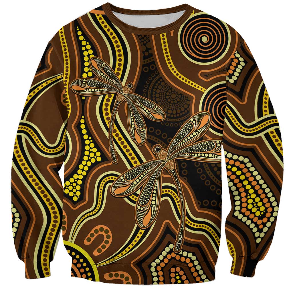 Orange Indigenous Dragonfly Australia Sweatshirt Aboriginal Art - Aussie Hoodie