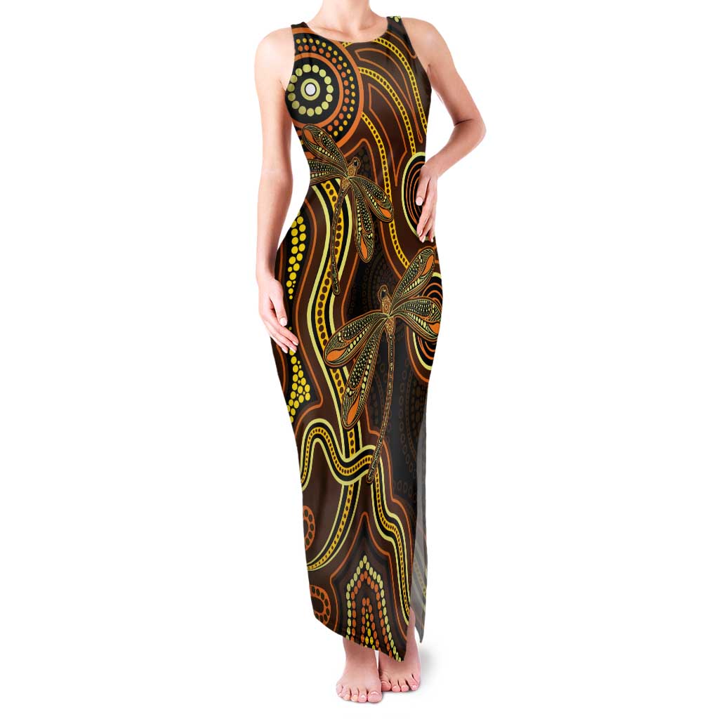 Orange Indigenous Dragonfly Australia Tank Maxi Dress Aboriginal Art - Aussie Hoodie