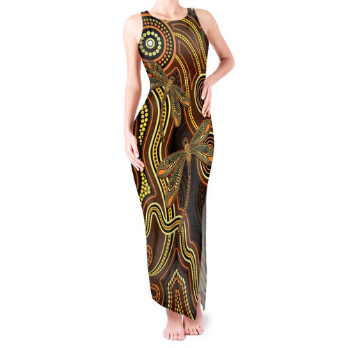 Orange Indigenous Dragonfly Australia Tank Maxi Dress Aboriginal Art - Aussie Hoodie