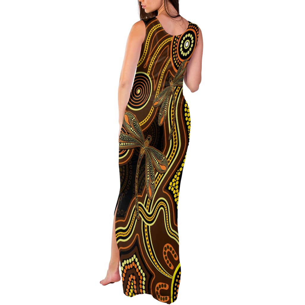 Orange Indigenous Dragonfly Australia Tank Maxi Dress Aboriginal Art - Aussie Hoodie