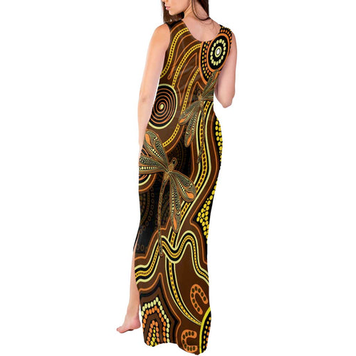 Orange Indigenous Dragonfly Australia Tank Maxi Dress Aboriginal Art - Aussie Hoodie