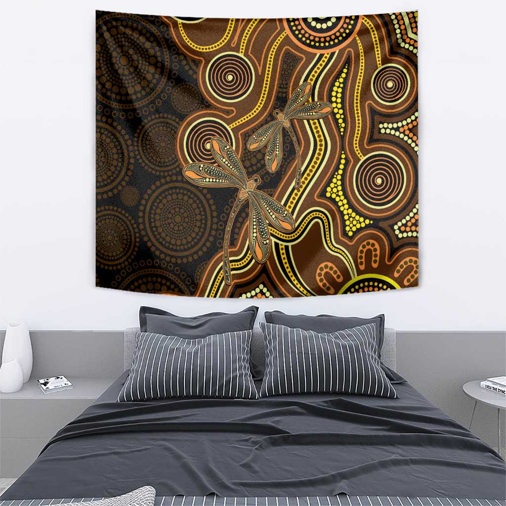 Orange Indigenous Dragonfly Australia Tapestry Aboriginal Art - Aussie Hoodie
