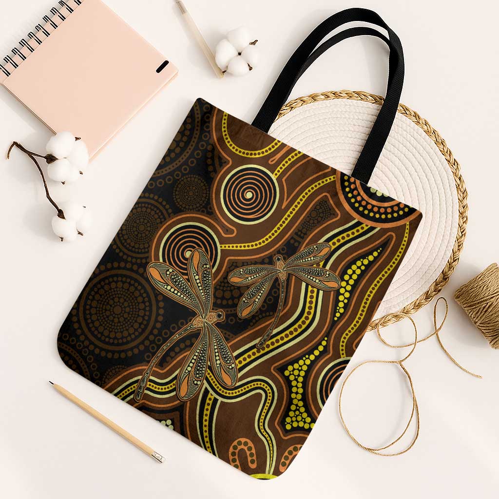Orange Indigenous Dragonfly Australia Tote Bag Aboriginal Art - Aussie Hoodie