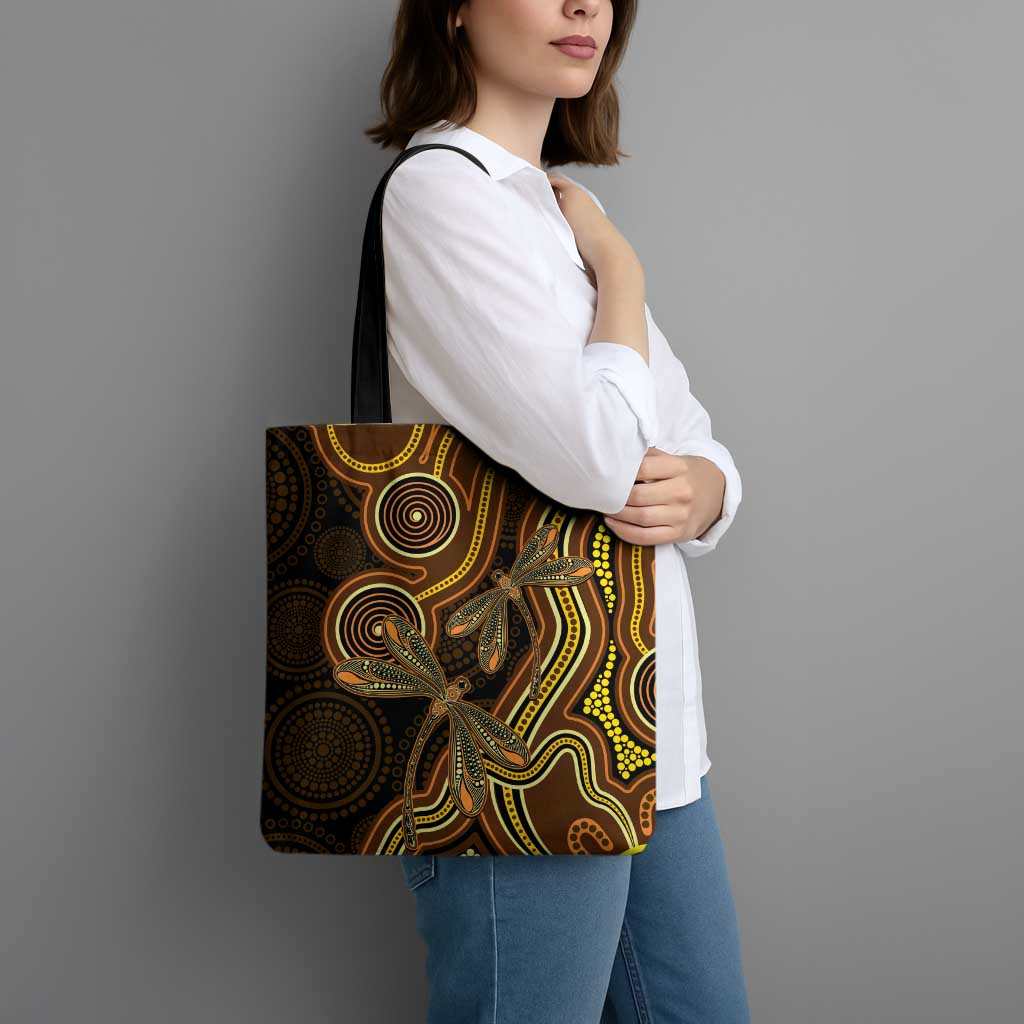 Orange Indigenous Dragonfly Australia Tote Bag Aboriginal Art - Aussie Hoodie