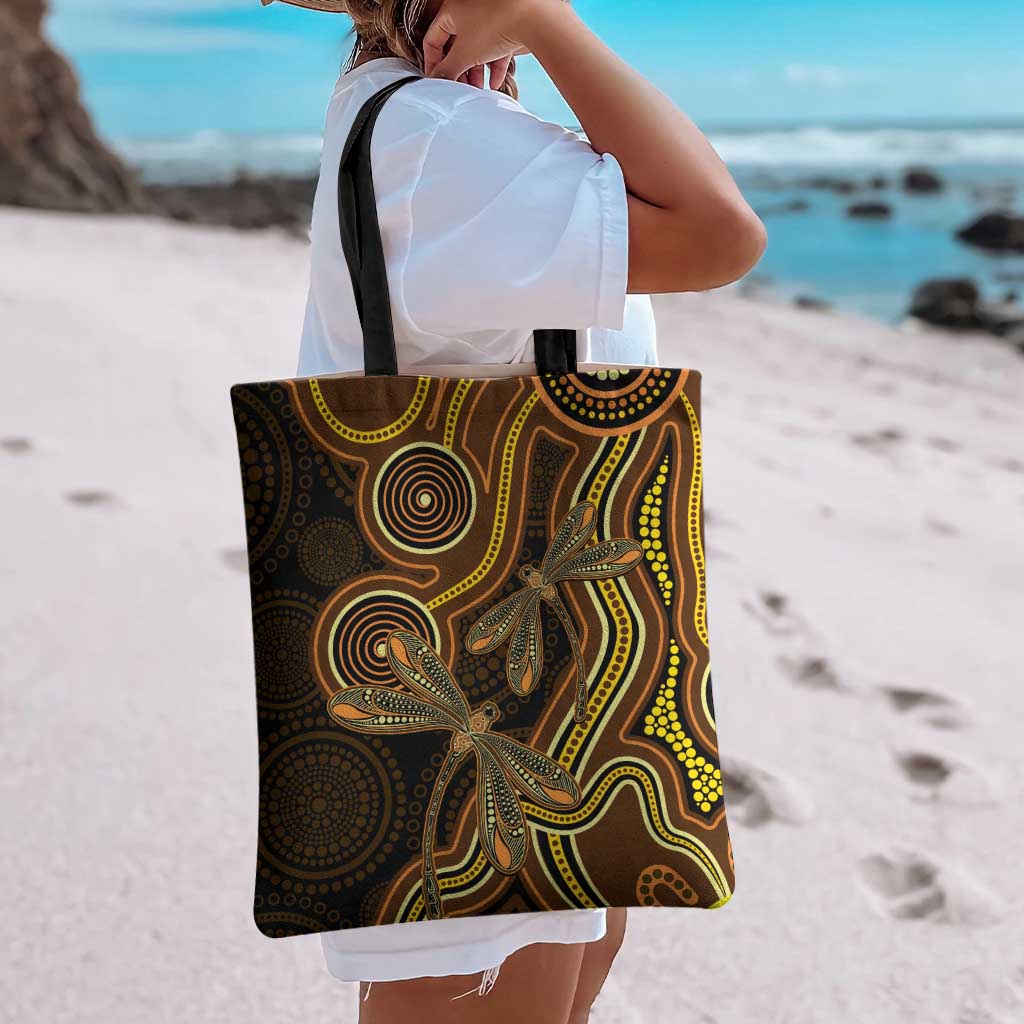 Orange Indigenous Dragonfly Australia Tote Bag Aboriginal Art - Aussie Hoodie