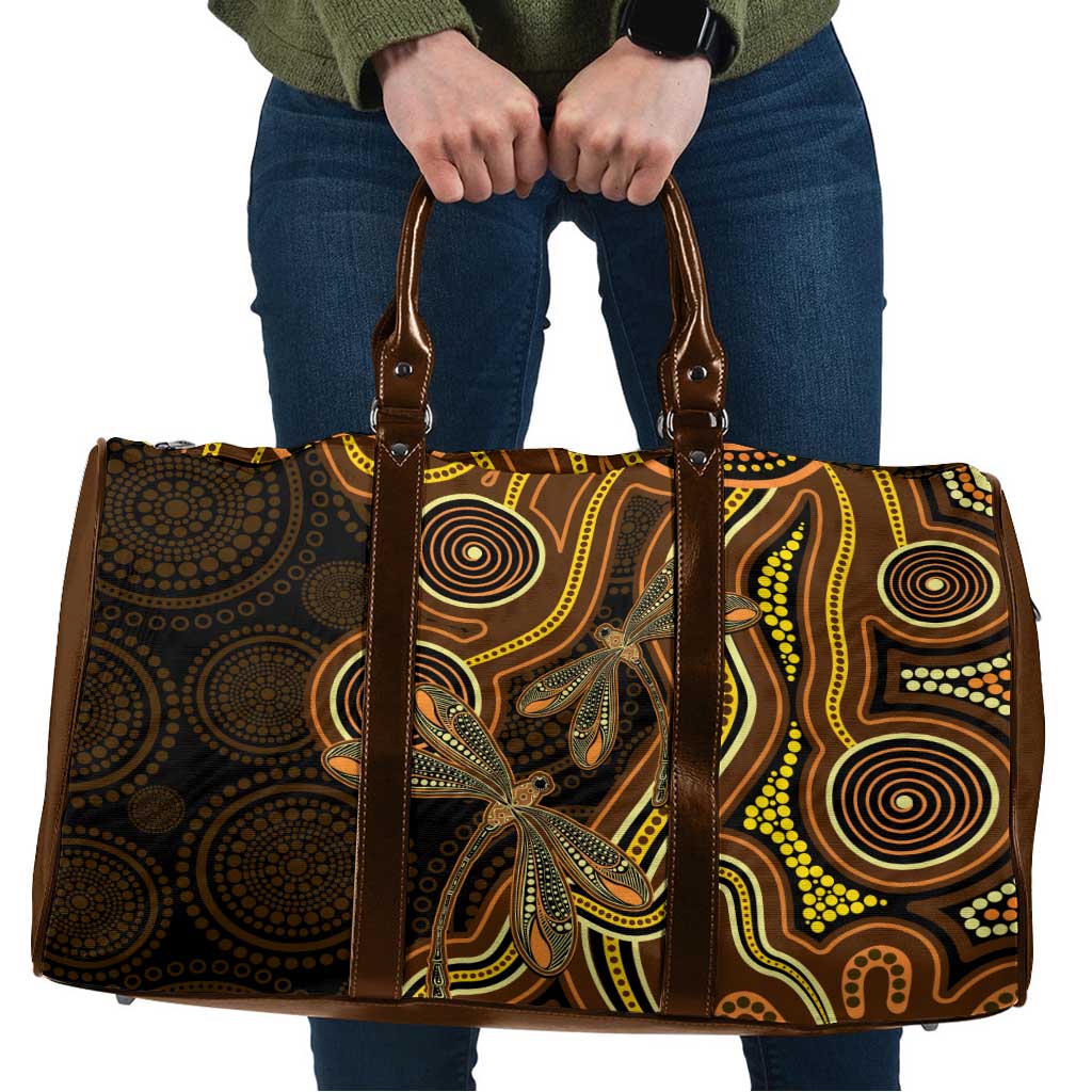Orange Indigenous Dragonfly Australia Travel Bag Aboriginal Art - Aussie Hoodie