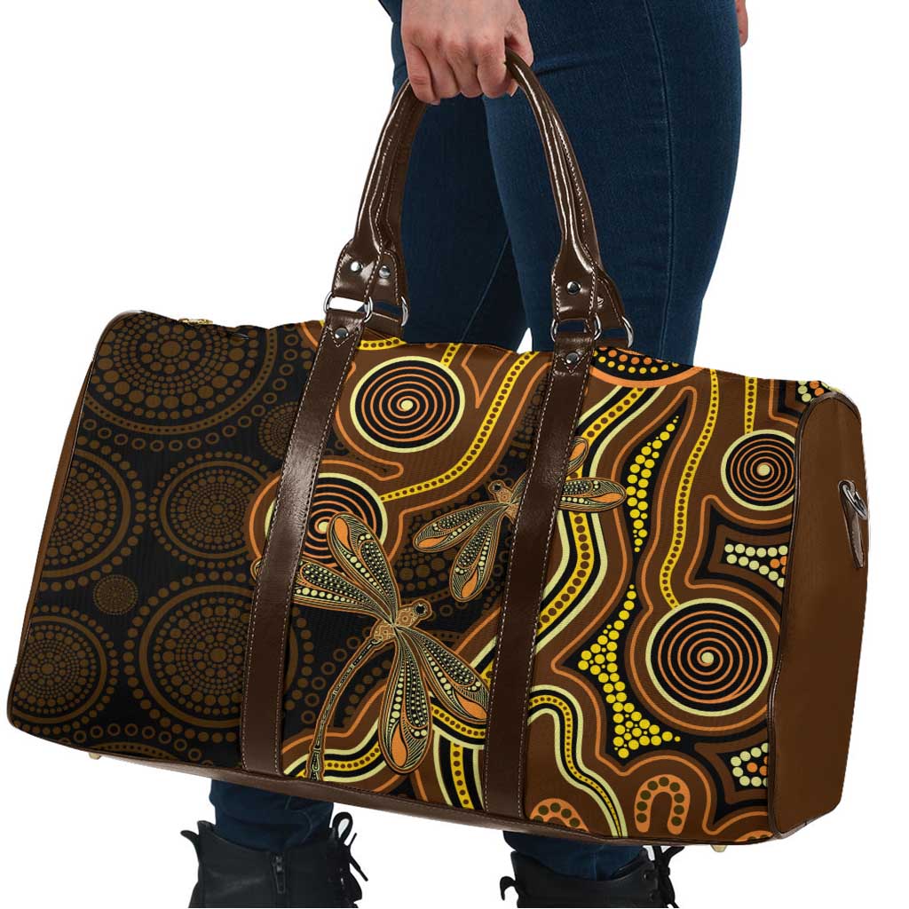 Orange Indigenous Dragonfly Australia Travel Bag Aboriginal Art - Aussie Hoodie