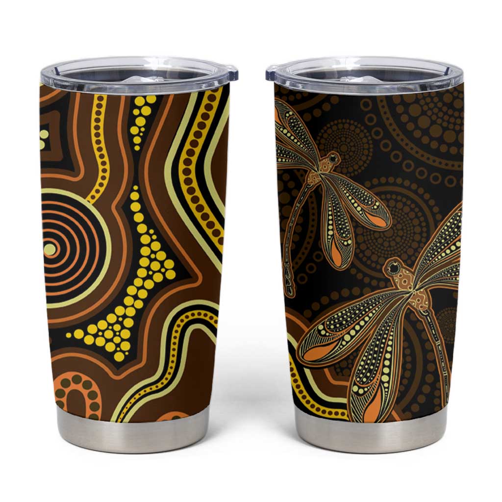 Orange Indigenous Dragonfly Australia Tumbler Cup Aboriginal Art - Aussie Hoodie