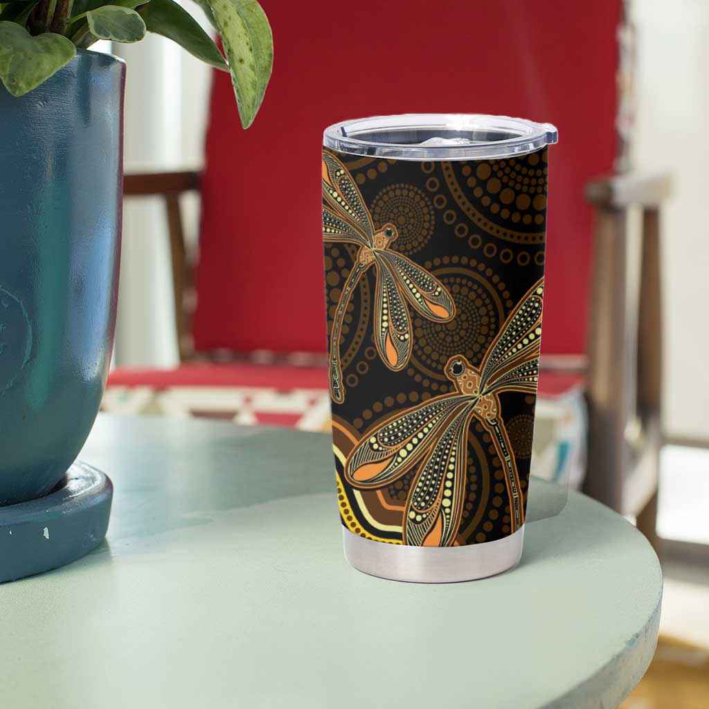 Orange Indigenous Dragonfly Australia Tumbler Cup Aboriginal Art - Aussie Hoodie