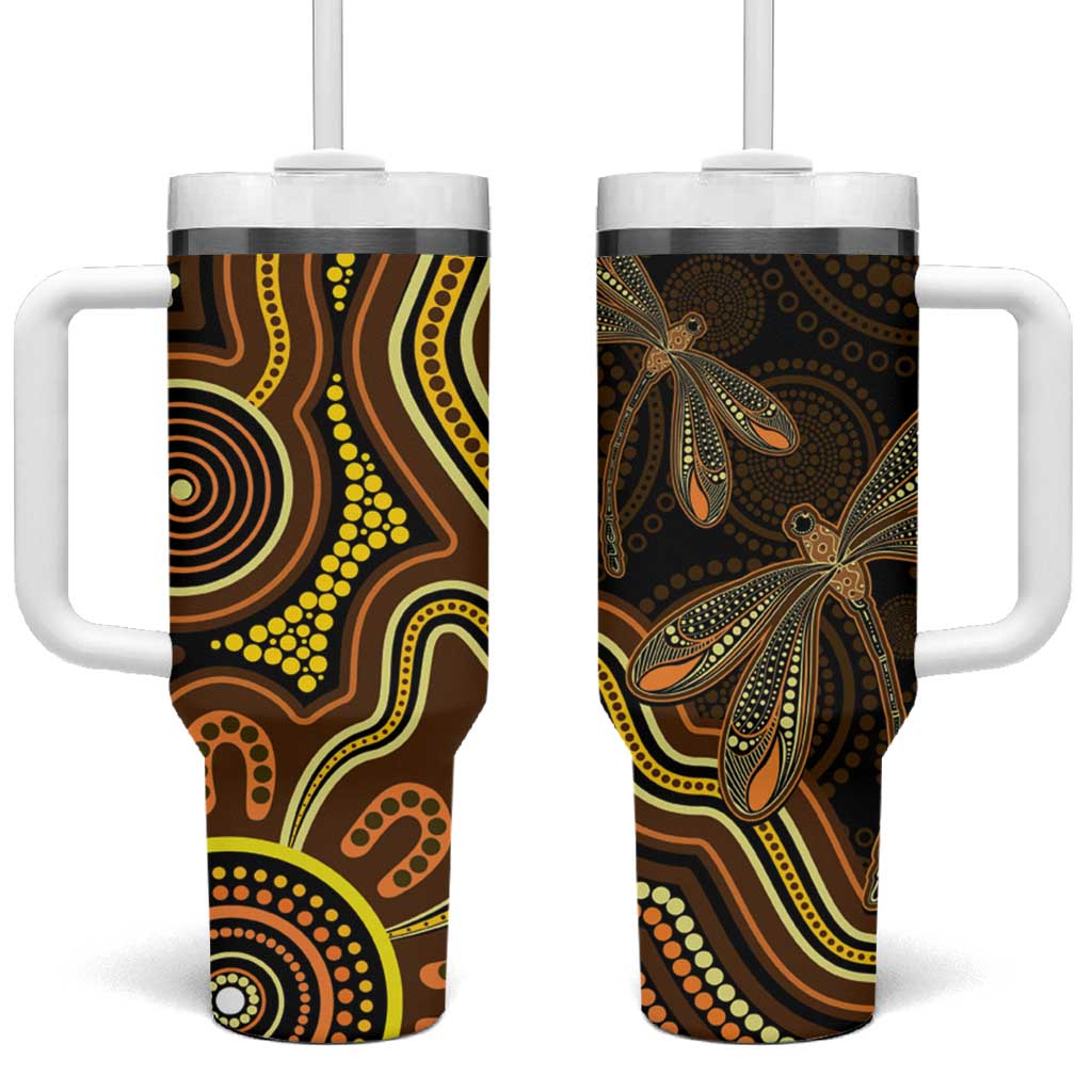 Orange Indigenous Dragonfly Australia Tumbler With Handle Aboriginal Art - Aussie Hoodie
