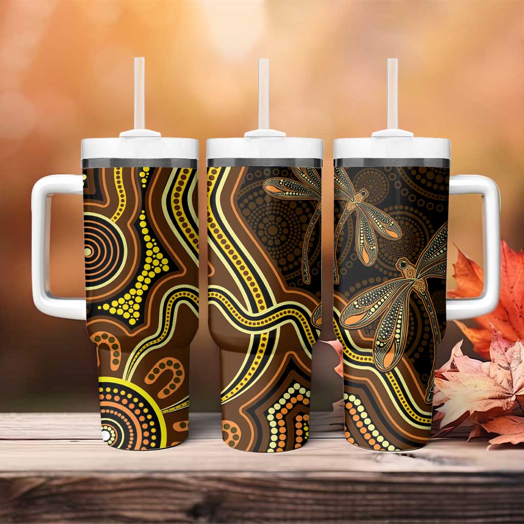 Orange Indigenous Dragonfly Australia Tumbler With Handle Aboriginal Art - Aussie Hoodie