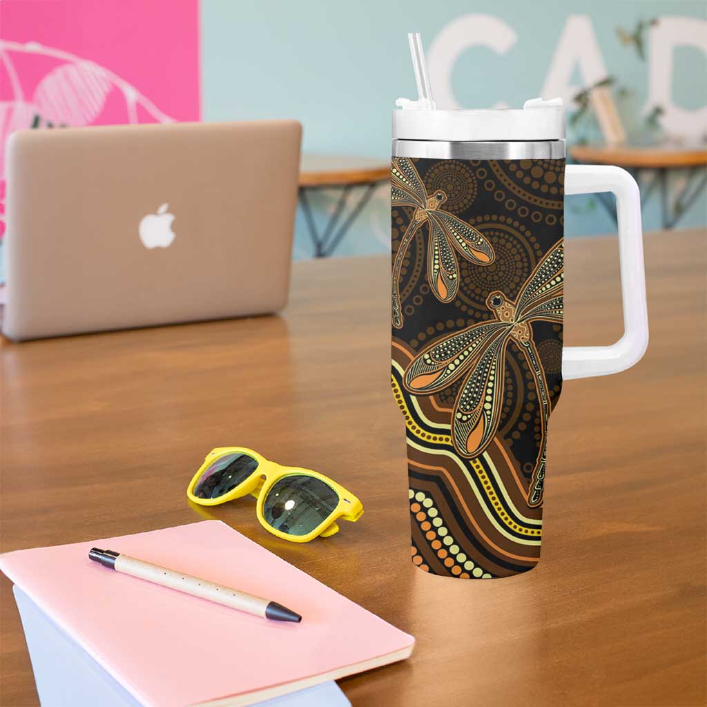 Orange Indigenous Dragonfly Australia Tumbler With Handle Aboriginal Art - Aussie Hoodie