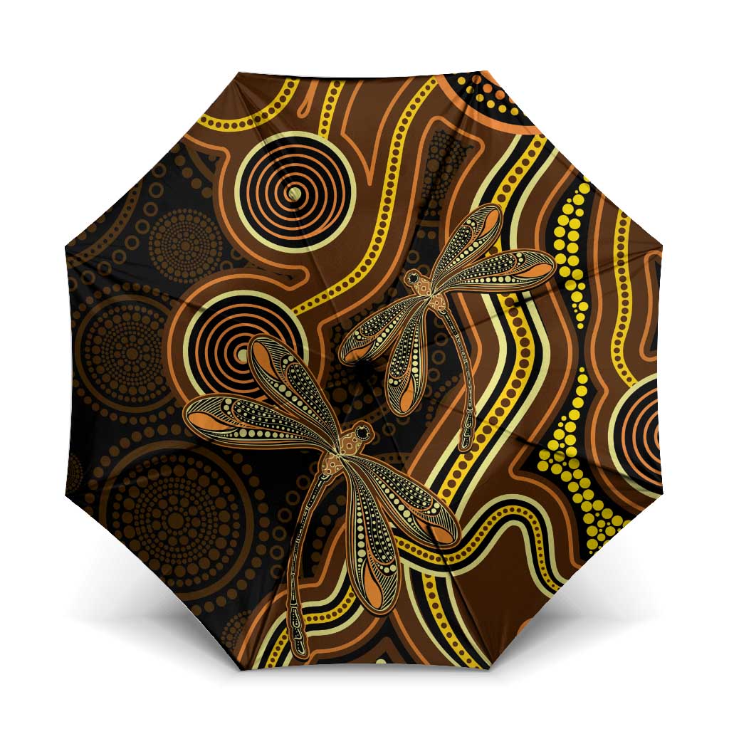 Orange Indigenous Dragonfly Australia Umbrella Aboriginal Art - Aussie Hoodie