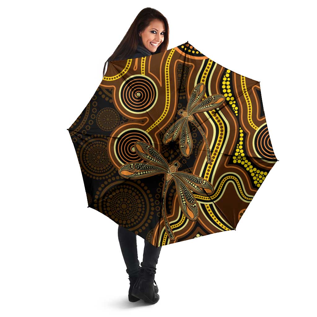 Orange Indigenous Dragonfly Australia Umbrella Aboriginal Art - Aussie Hoodie
