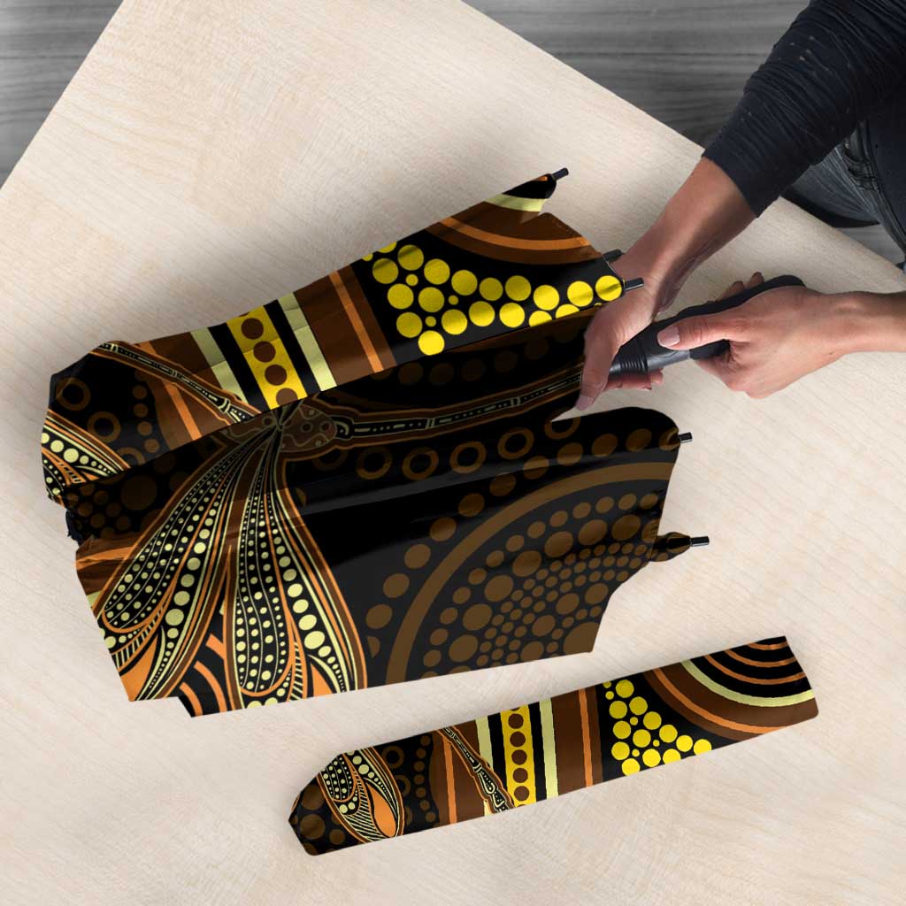 Orange Indigenous Dragonfly Australia Umbrella Aboriginal Art - Aussie Hoodie