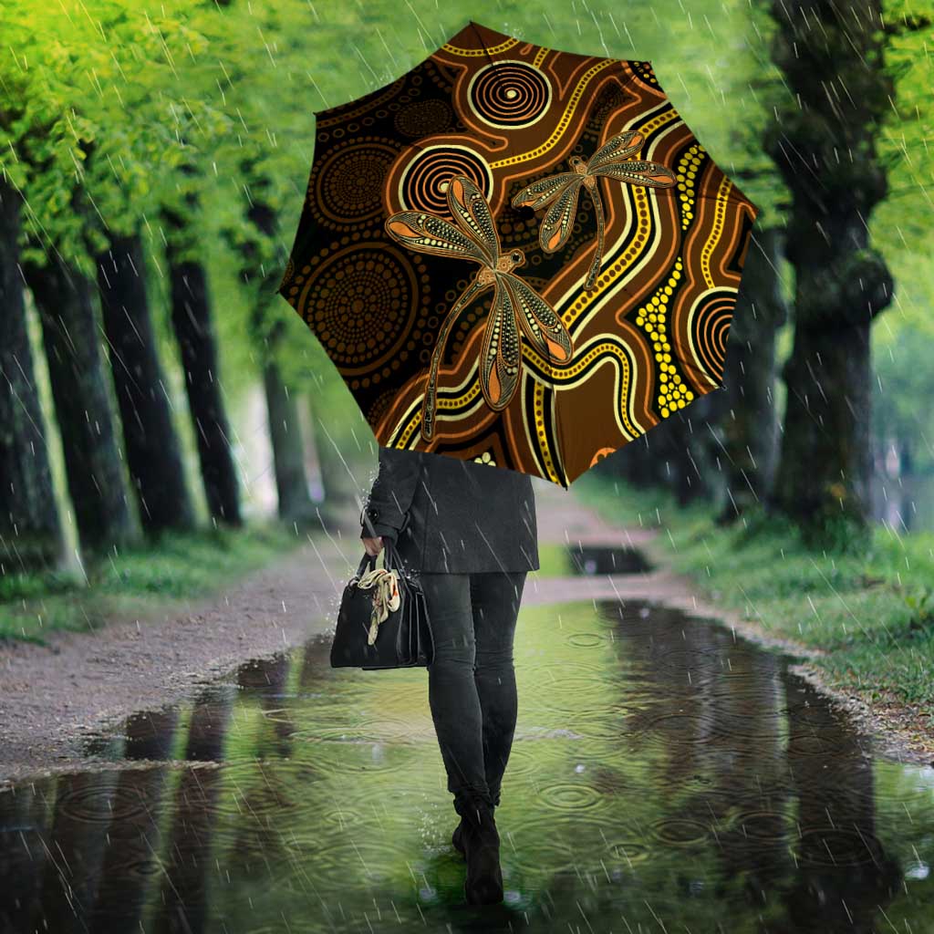 Orange Indigenous Dragonfly Australia Umbrella Aboriginal Art - Aussie Hoodie