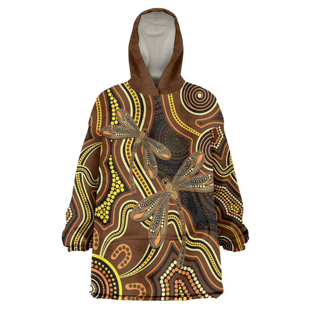 Orange Indigenous Dragonfly Australia Wearable Blanket Hoodie Aboriginal Art - Aussie Hoodie