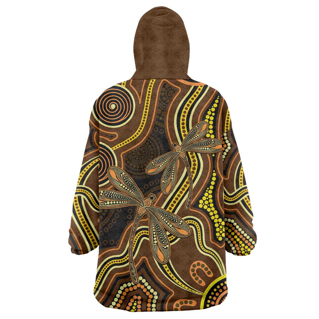 Orange Indigenous Dragonfly Australia Wearable Blanket Hoodie Aboriginal Art - Aussie Hoodie