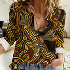 Orange Indigenous Dragonfly Australia Women Casual Shirt Aboriginal Art - Aussie Hoodie