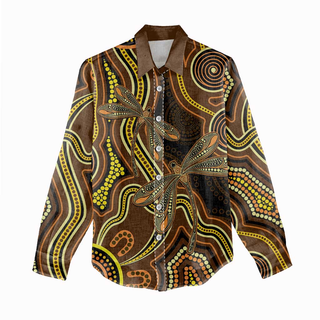 Orange Indigenous Dragonfly Australia Women Casual Shirt Aboriginal Art - Aussie Hoodie