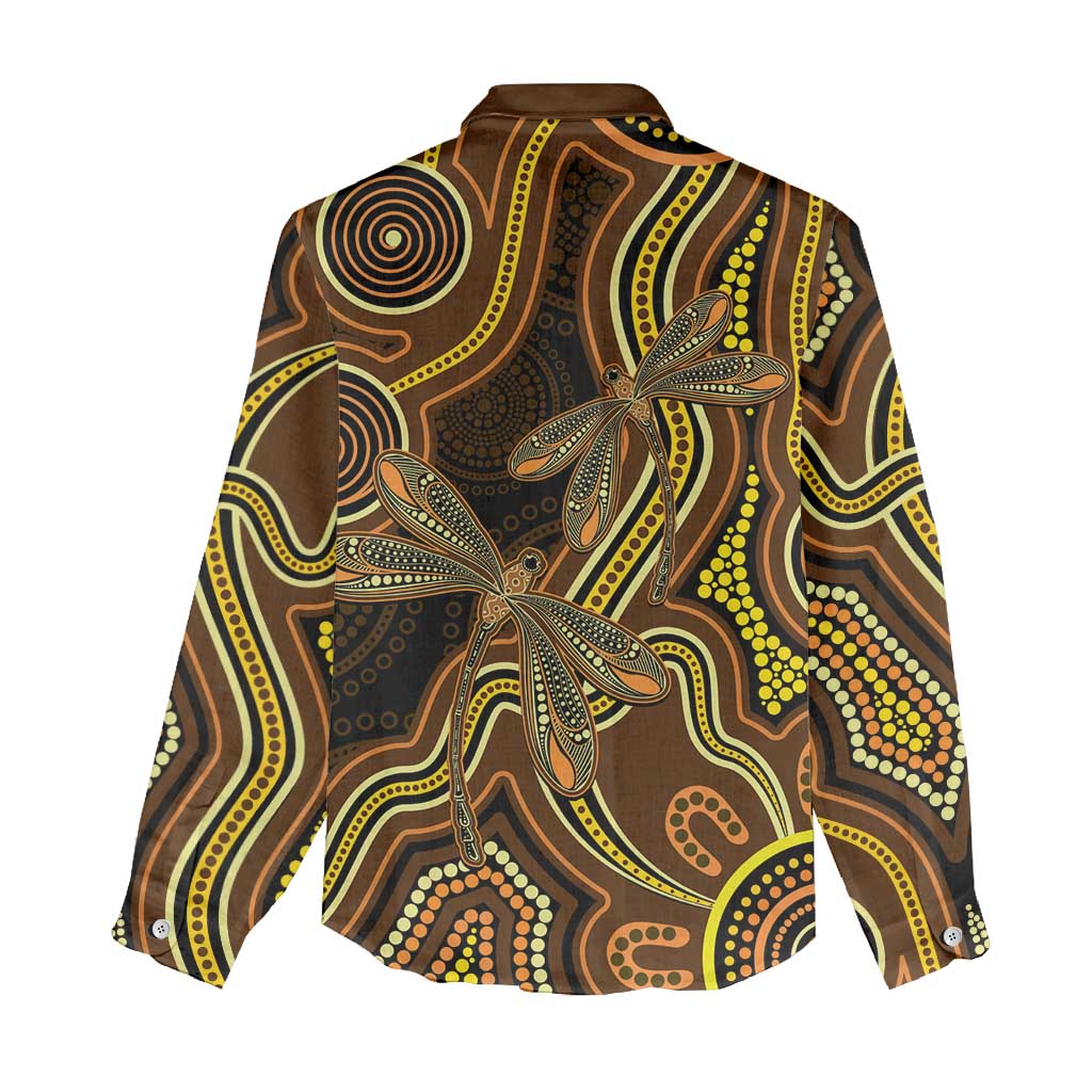Orange Indigenous Dragonfly Australia Women Casual Shirt Aboriginal Art - Aussie Hoodie