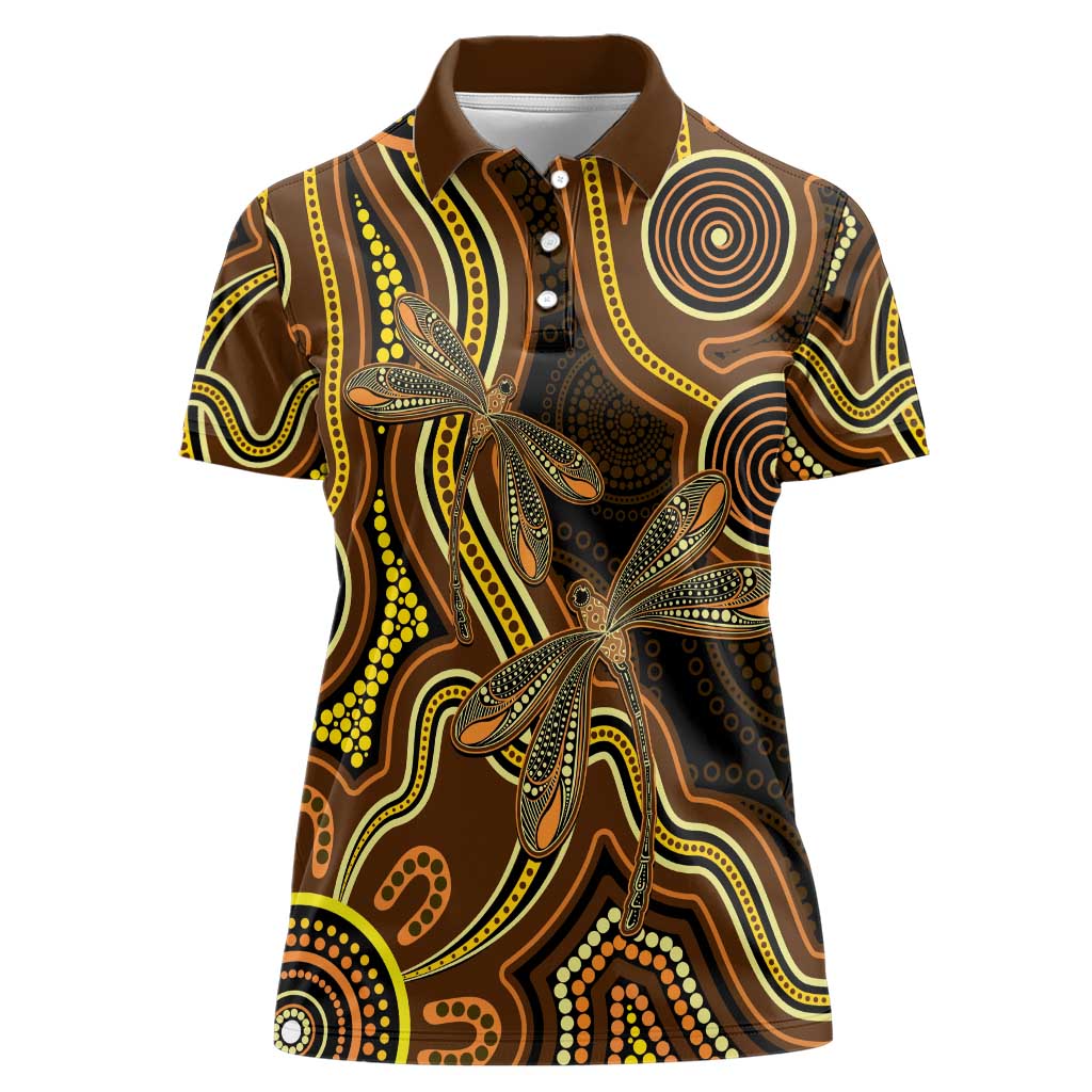 Orange Indigenous Dragonfly Australia Women Polo Shirt Aboriginal Art - Aussie Hoodie
