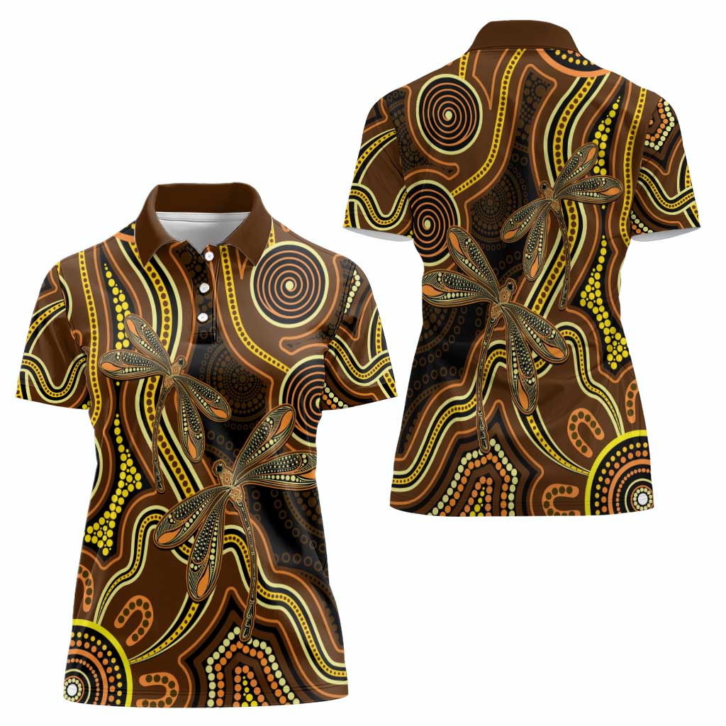 Orange Indigenous Dragonfly Australia Women Polo Shirt Aboriginal Art - Aussie Hoodie
