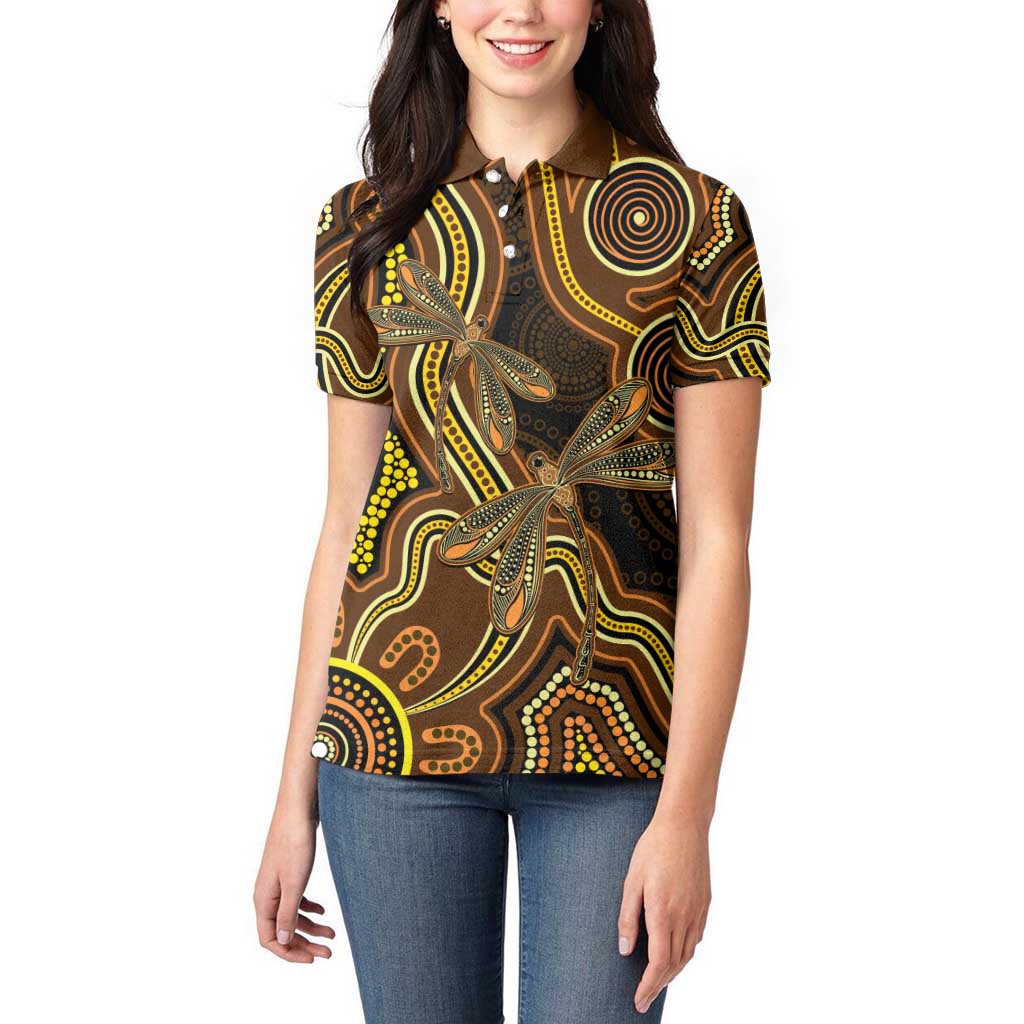 Orange Indigenous Dragonfly Australia Women Polo Shirt Aboriginal Art - Aussie Hoodie