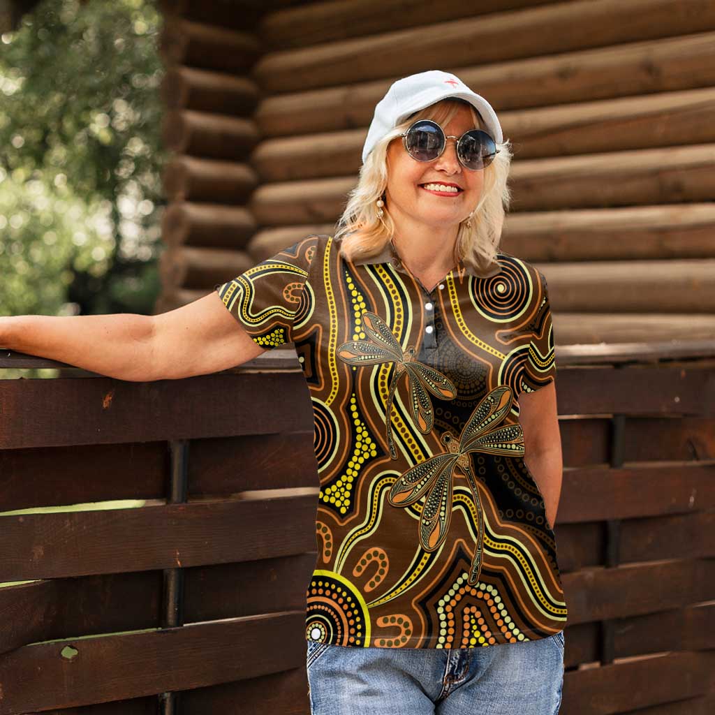 Orange Indigenous Dragonfly Australia Women Polo Shirt Aboriginal Art - Aussie Hoodie