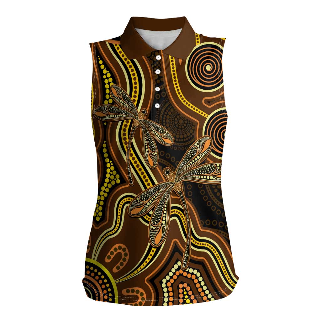 Orange Indigenous Dragonfly Australia Women Sleeveless Polo Shirt Aboriginal Art - Aussie Hoodie