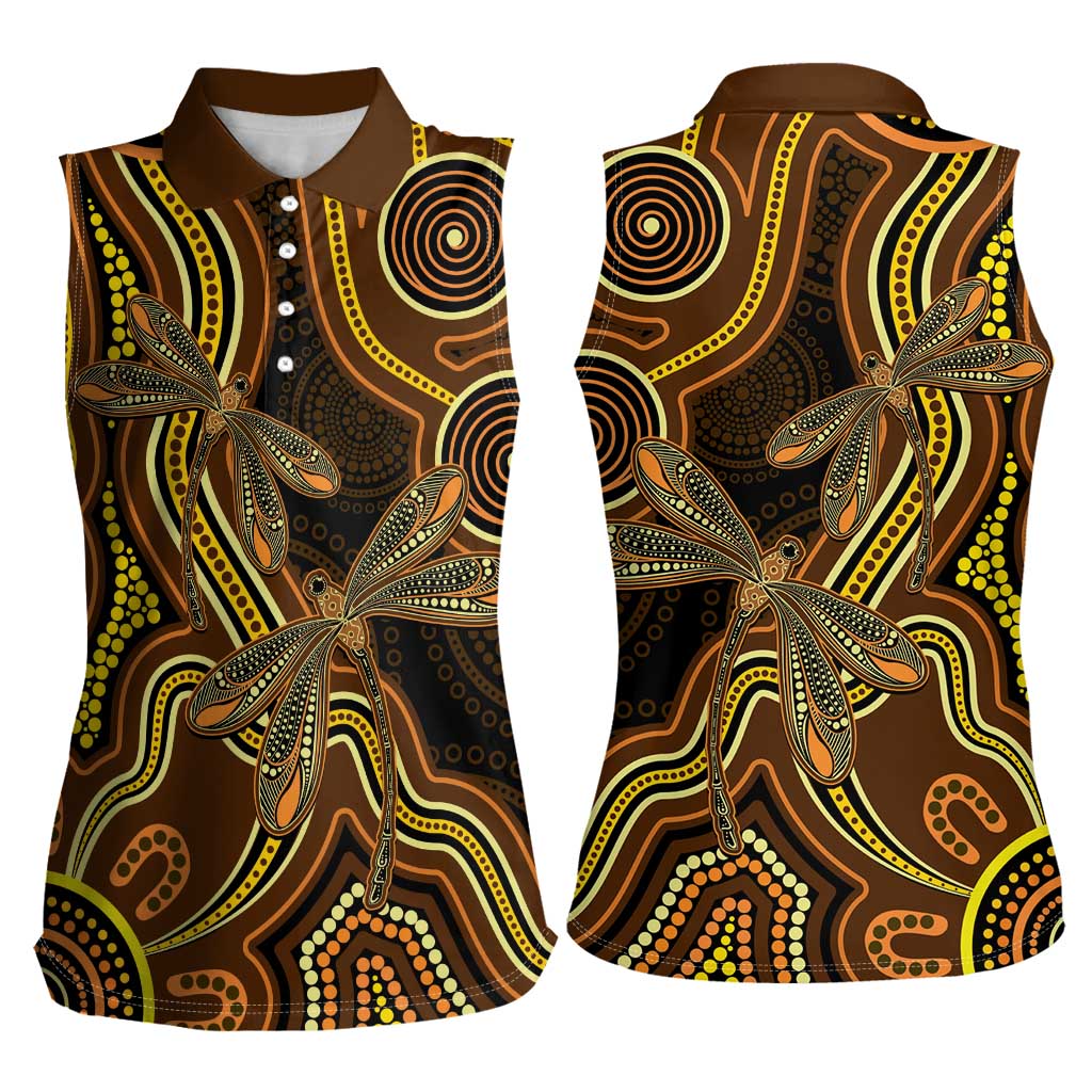 Orange Indigenous Dragonfly Australia Women Sleeveless Polo Shirt Aboriginal Art - Aussie Hoodie