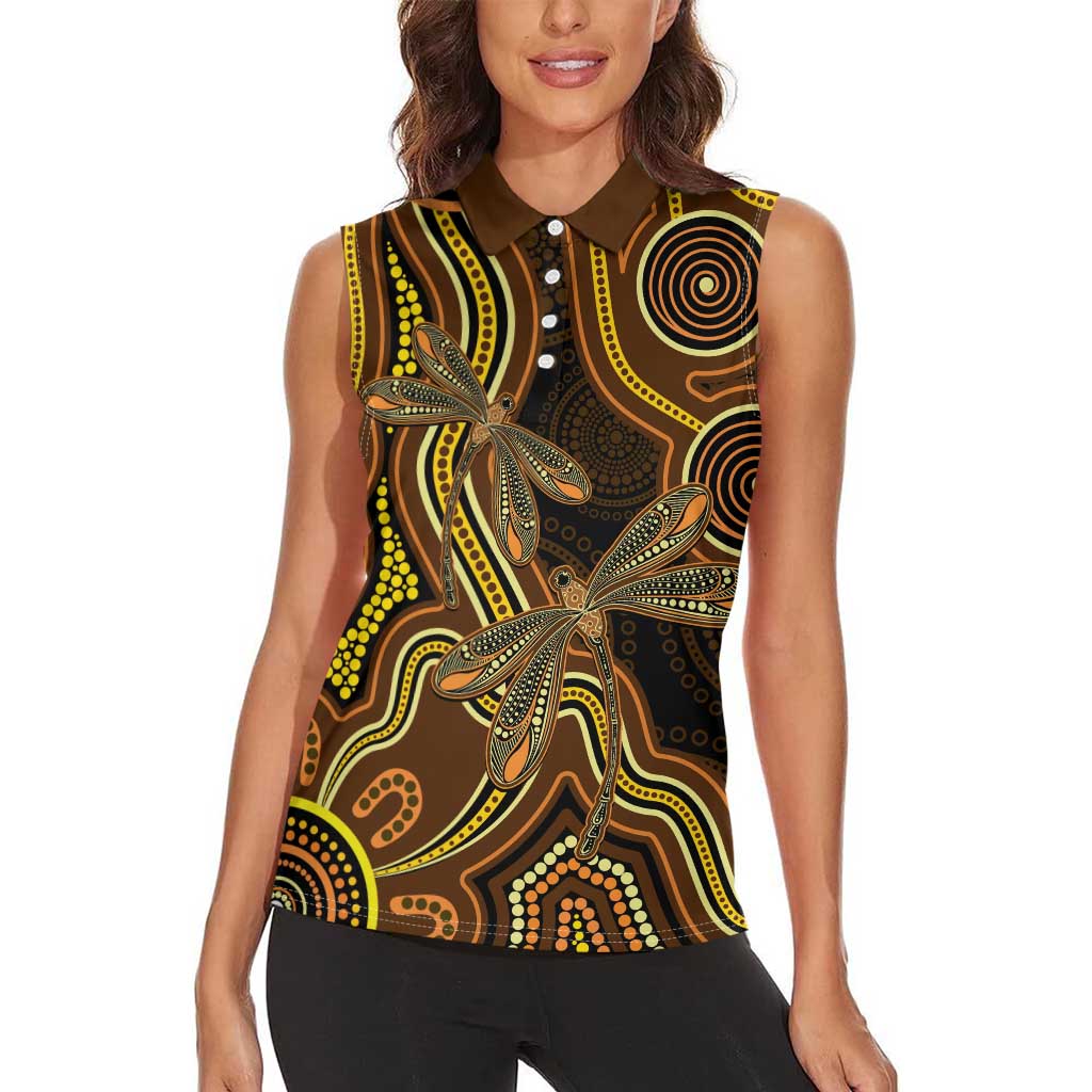 Orange Indigenous Dragonfly Australia Women Sleeveless Polo Shirt Aboriginal Art - Aussie Hoodie