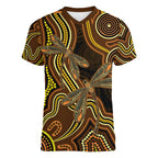 Orange Indigenous Dragonfly Australia Women V-Neck T-Shirt Aboriginal Art - Aussie Hoodie