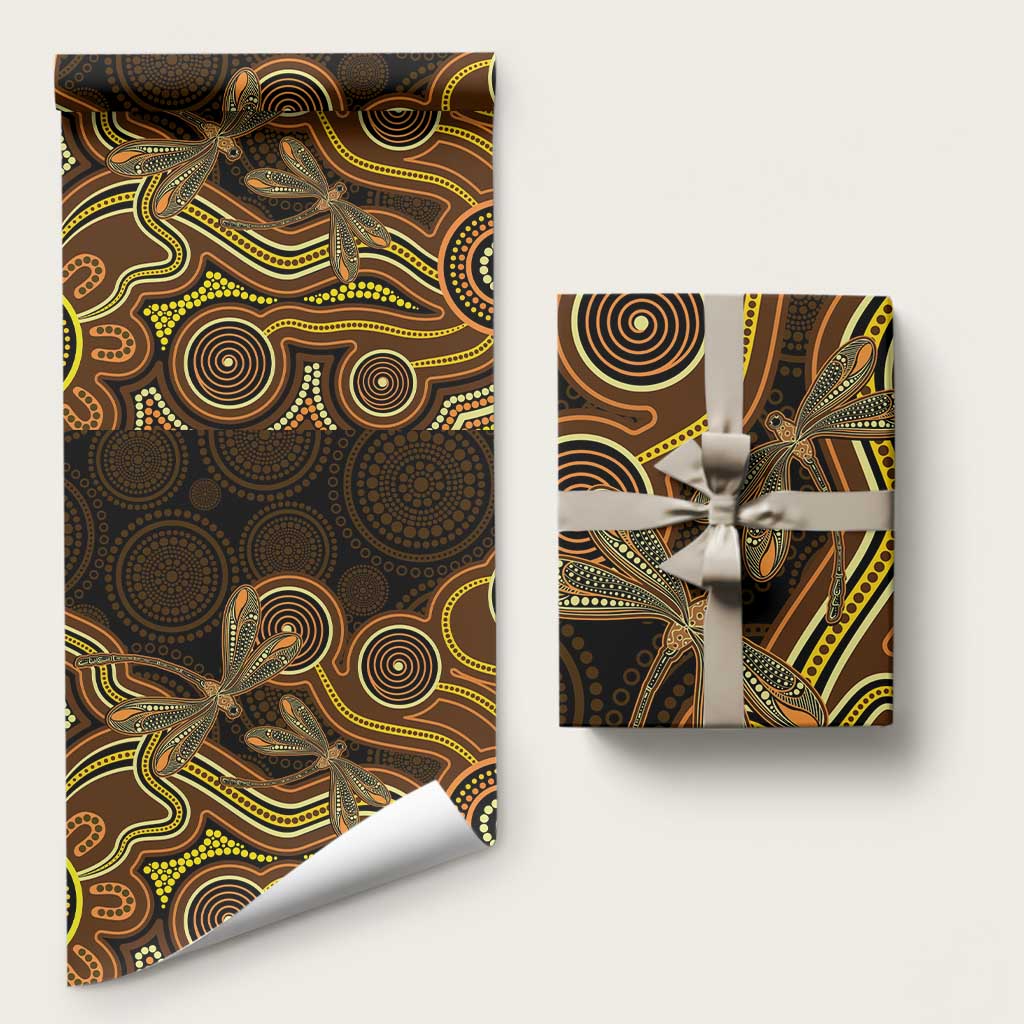Orange Indigenous Dragonfly Australia Wrapping Paper Aboriginal Art - Aussie Hoodie