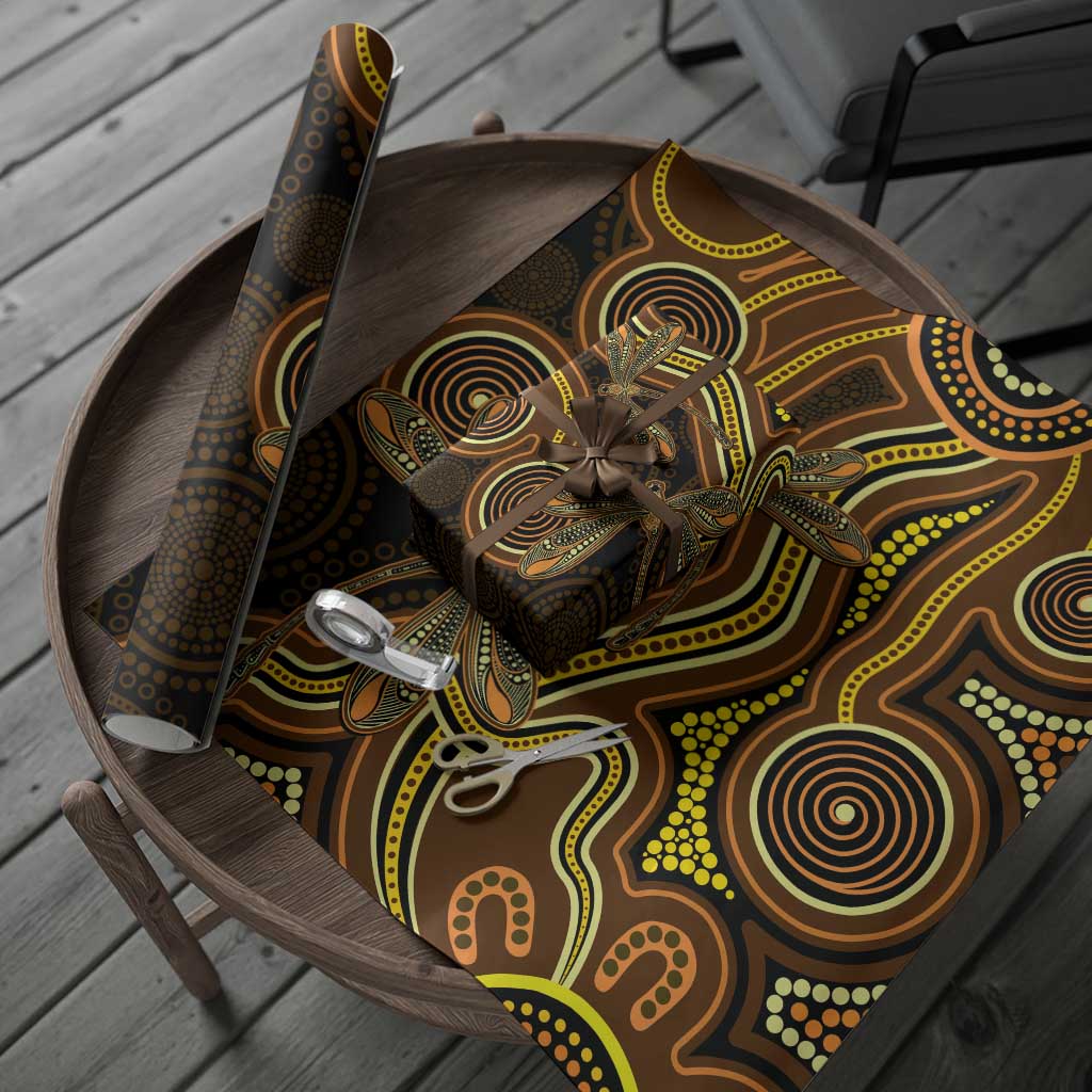 Orange Indigenous Dragonfly Australia Wrapping Paper Aboriginal Art - Aussie Hoodie