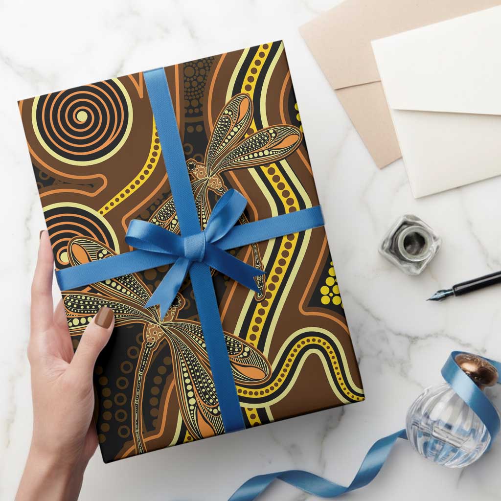 Orange Indigenous Dragonfly Australia Wrapping Paper Aboriginal Art - Aussie Hoodie