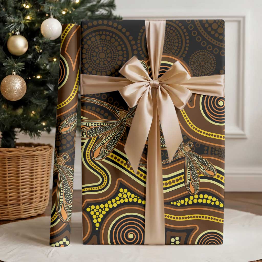 Orange Indigenous Dragonfly Australia Wrapping Paper Aboriginal Art - Aussie Hoodie